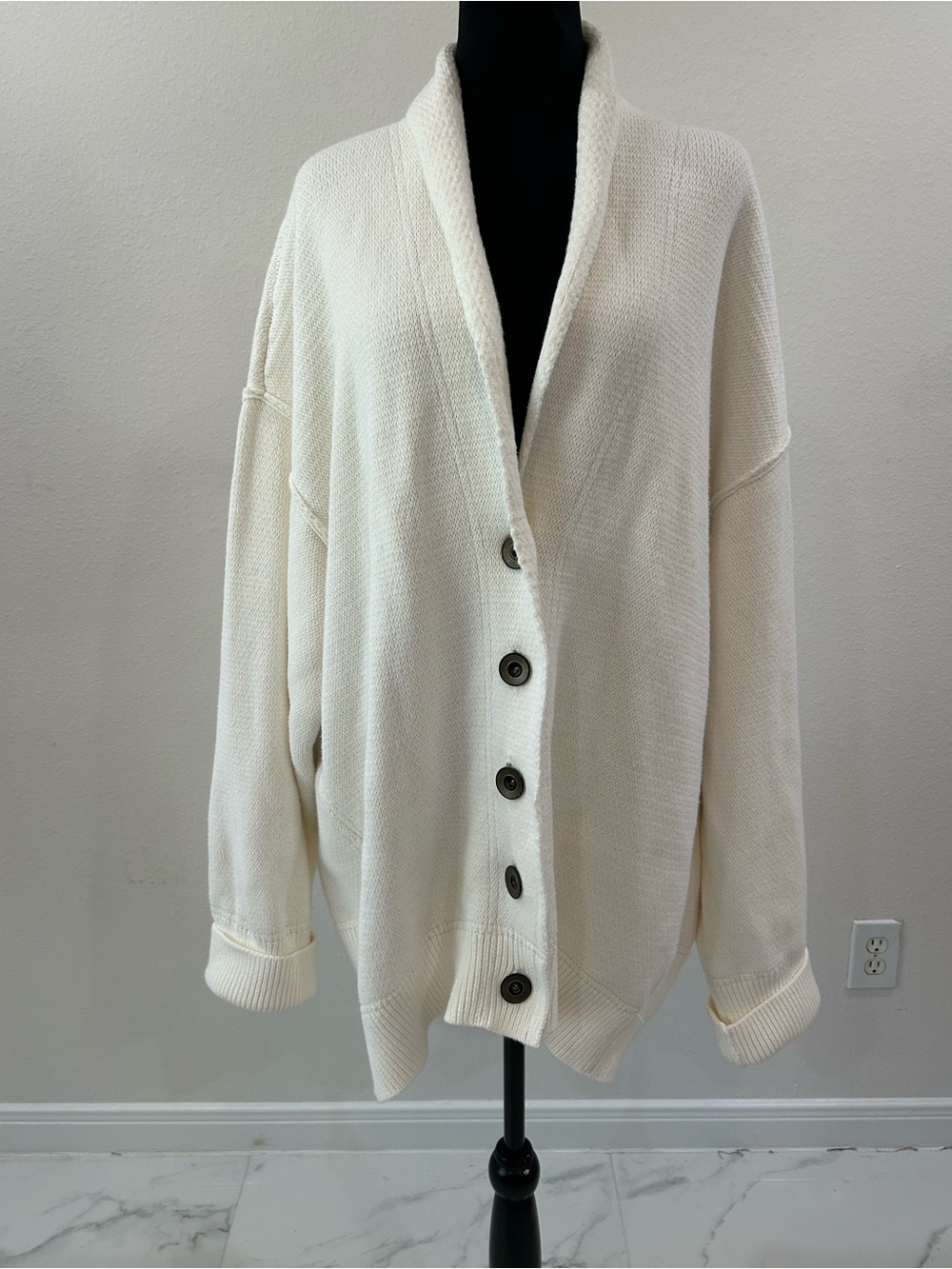 Free People Sweater Cream Button-Front Oversized Cardigan - Picture 3 of 7